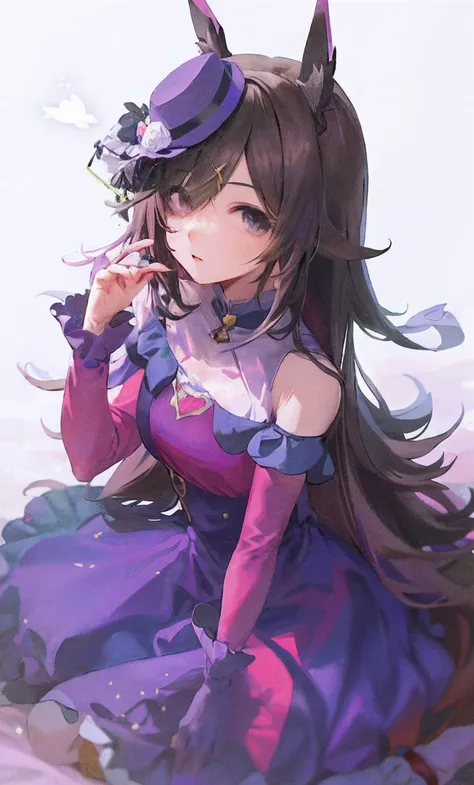 long hair anime girl in purple dress and hat, cute anime waifu in a nice dress, anime moe art style, loli in dress, detailed dig...