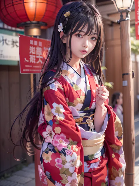 Super beautiful photo，realisticlying,FULL ANATOMY,masutepiece, Anatomically correct, Textured skin, Super Detail, high details, High quality, awardwinning, Best Quality, hight resolution, Alafi in kimono sitting on a bench at the 8K Japan Festival,Snapshot...