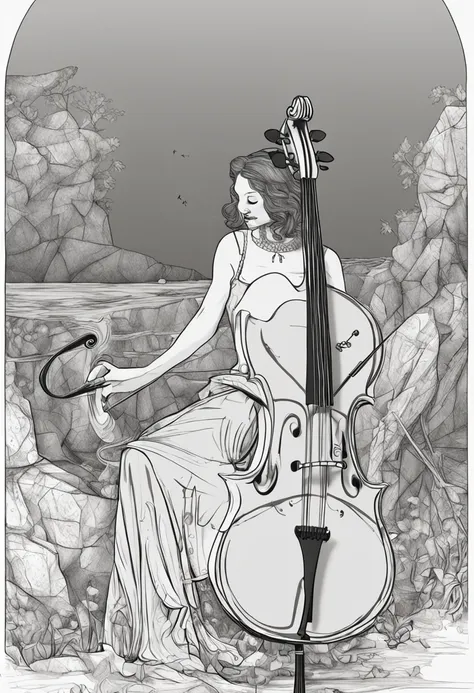 a girl in a black dress holding a cello and a violin, cello, also known as artemis the selene, bassist, double bass, (fantasy violin), , also known as artemis or selene, sona is a slender, morgana, amy sol in the style of, badass composition, equestria, sa...