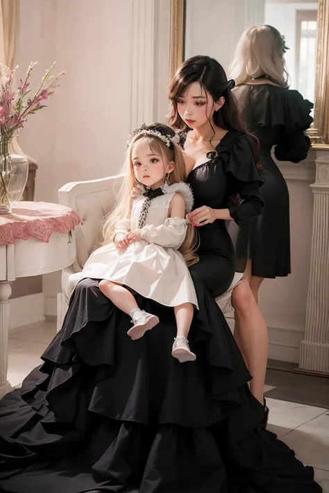 Beauty dress, black dress, long hem of the dress, fluffy dress