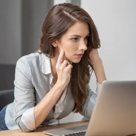 Eine Frau, die bei der Arbeit an ihrem Schreibtisch sitzt und eine Flut von E-Mails aus dem Bildschirm fliegt, blows her hair back, Vektor, clipart, T-Shirt-Grafik