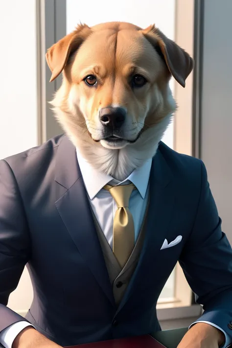 Arafed dog in a suit sitting at a desk with a laptop, wearing a strict business suit, vestido com um terno, bem - vestido, anthropomorphic dog, usando terno e gravata, vestindo um terno, chefe corporativo, wearing business suit, wearing a business suit, he...