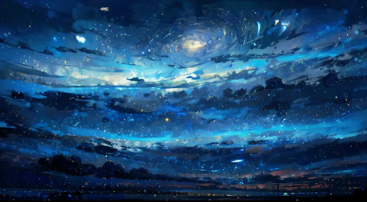 Starry sky with stars and clouds, baroque painting. star lit sky, sky strewn with stars, cosmic starry sky, Cosmos Sky, starrysky, tranquility of the endless stars, painting of a dreamscape, galactic landscape, Beautiful night sky, stary night painting, wi...