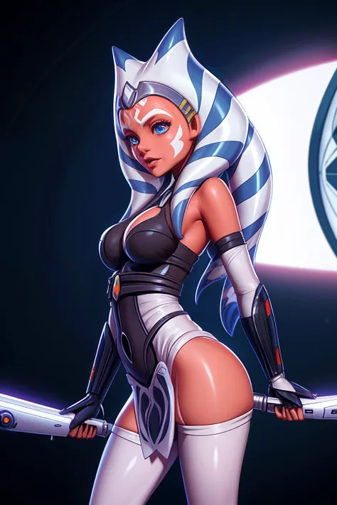 (master part), (best quality), (alta resolução) , (ray tracing),  Ahsoka Tano, Adolescente,anatomia perfeita , Roupas Padawan, calcinha vermelha, tampo do tubo, diafragma, minissaia, white pantyhose