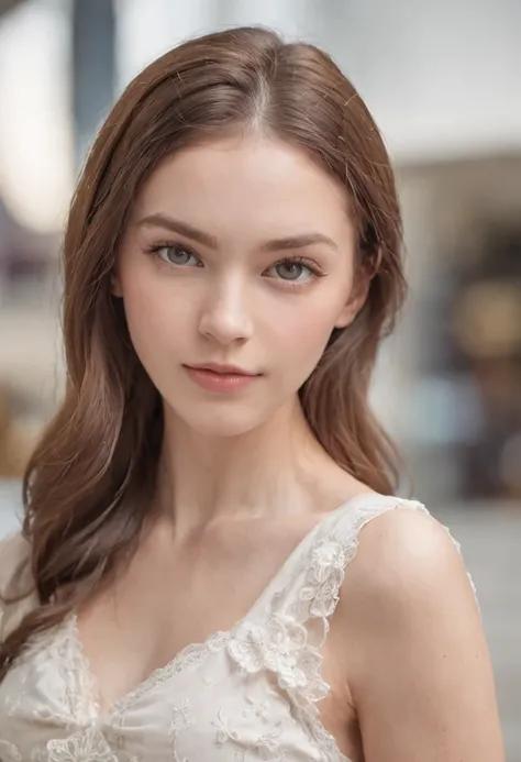 (Mikayla Demaiter) person posing in a mall clothing store, best quality, 1gril, blur background, bokeh, (mall:1.4). ((wearing a white shirt)), forfeous, beautiful detailed sky, (dynamic pose:1), soft lighting, wind, ((portrait:1.4))