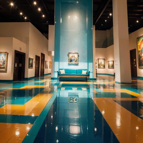 Imagine um museu colorido, com paredes que brilham em tons de vermelho, azul e verde. The floors are made of glass tiles that change color as you pass. The works are vibrant and full of life, and the lights are low so you can really appreciate them.

The m...