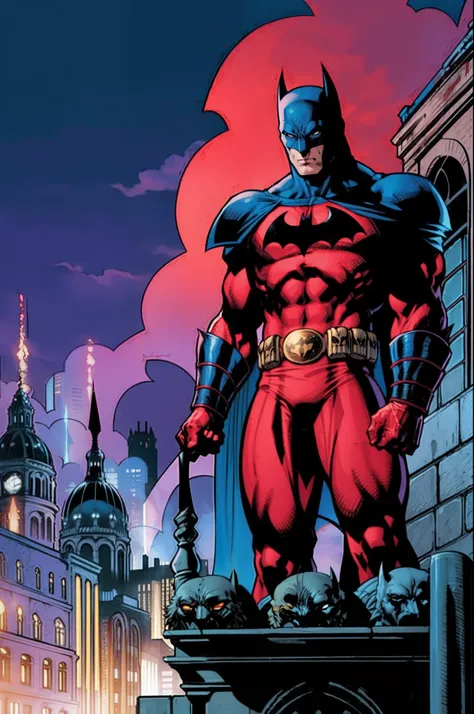 Batman stands on the terrace of the Gotham City Police Station building next to a Gargoyle made of concrete that makes the terrace. There is a lot of blood around him and he watches intently looking for the causes of this mystery.  Bataman is going strong,...