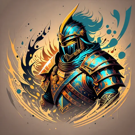 illustration logo style of a medieval warrior with intricat armor, splashes, high definition, fine details, bright colors, pro vector, 2D rendred --auto --s2