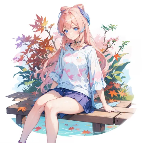 anime girl sitting on a wooden bench with a cat ear, kawacy, anime visual of a cute girl, cute anime girl, render of april, guweiz, 🍁 cute, beautiful anime girl, (anime girl), splash art anime loli, guweiz on pixiv artstation, pretty anime girl, anime styl...