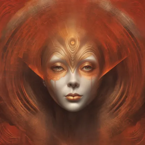 there is a digital painting of a woman with a red background, digital visionary art, portrait of a female humanoid, sci-fi-gesic...