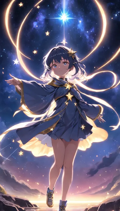 ((mago),(roupa negra),(magia de luz),(galactic starry sky),(luz das estrelas cintilante),(genial))