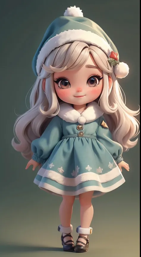 Create a series of loli chibi style dolls with a cute Christmas theme, sorridente e fofa, each with lots of detail and in an 8K resolution. All dolls should follow the same solid background pattern and be complete in the image, mostrando o (corpo inteiro, ...