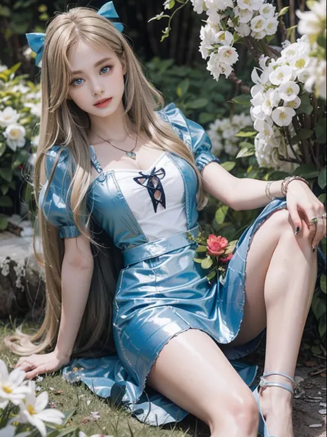 portlate、Alice in Wonderland、Blue sky、Bright and very beautiful face、Young shiny shiny white shiny skin、Best Looks、The most beautiful bright blonde hair in the world、finer hair、Super long silky straight hair、Beautiful bangs that shine、Glowing crystal clear...