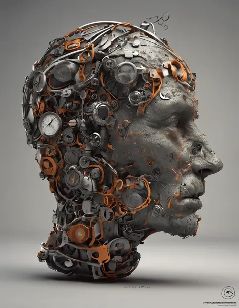 a person with a watch on his face, Directed by: Artur Tarnowski, Vencedor do Concurso Zbrush Central, arte conceitual, Horror em Mar Profundo, olhos androides, time consumes us all, C 4 D