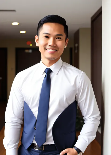 "Handsome Filipino man in his mid-20s, dressed in business casual attire, with a genuine smile. Perfect for a Facebook profile picture."