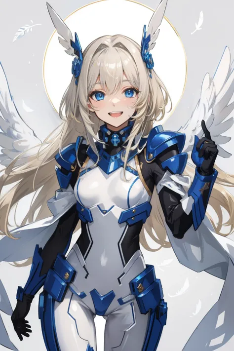 (​master piece, Best Quality),  Intricate details, valkyrie, kawaii, Happy, (((Laugh))), Villainous smile, Hand up, Looking at Viewer, Feather Headgear, Flower meadow, flat breast
1 girl in, Solo, Portrait, Plutinum Blonde Hair, drooping iceblue eyes, Silv...