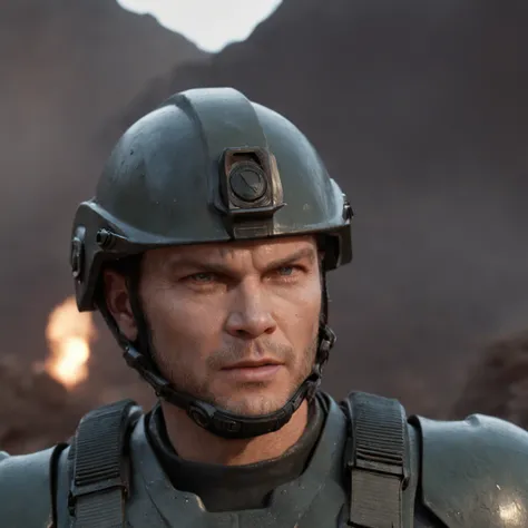 dina meyer starship troopers  (professional 3d render:1.3) af (Realistic:1.3) most beautiful artwork photo in the world，Features soft and shiny male heroes, ((Epic hero fantasy muscle man rough wet hero angry look long hair short beard and ferocious expres...