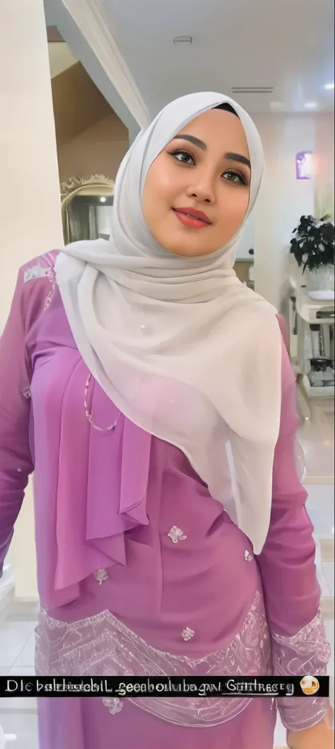 muslim woman in a purple dress and hijab standing in a hallway, shawl, inspired by Nazmi Ziya Guran, faridah malik, inspired by Maryam Hashemi, hijab, close up half body shot, wearing translucent sheet, inspired by Fathi Hassan, long hair shawl, chiffon, i...