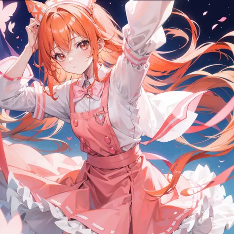 Long light orange hair，Pink bow，Fairy braids，Nurses uniform