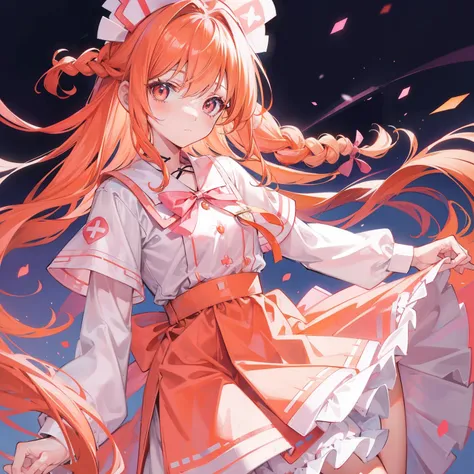 Long light orange hair，Pink bow，Fairy braids，Nurses uniform