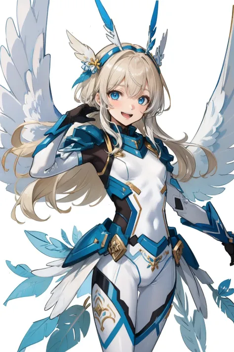 (​master piece, Best Quality),  Intricate details, valkyrie, kawaii, Happy, (((Laugh))), Villainous smile, Hand up, Looking at Viewer, Feather Headgear, Flower meadow, (((flat breast)))
1 girl in, Solo, Portrait, Plutinum Blonde Hair, drooping iceblue eyes...