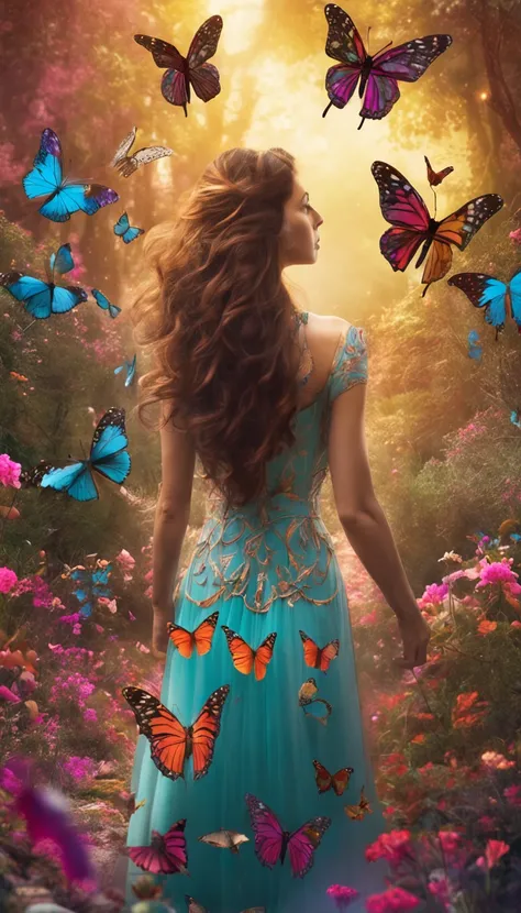 The scenery is filled with a path made of vibrant and diverse flowers. It is a magical forest with beautiful and delicate butterflies, in various sizes that are flying around it . As cores escolhidas para a capa emanam vivacidade, luminosidade, connection ...