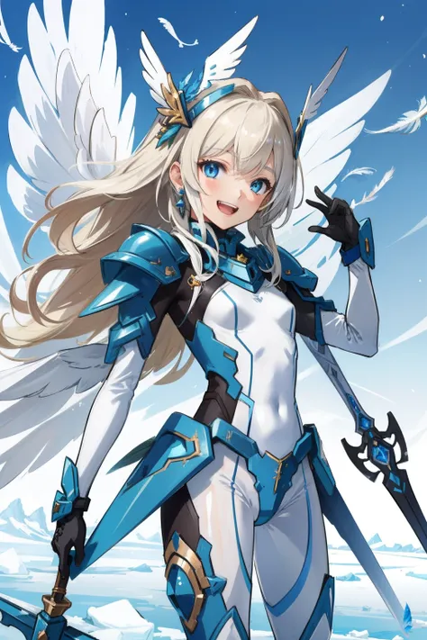 (​master piece, Best Quality),  Intricate details, valkyrie, kawaii, Happy, (((Laugh))), Villainous smile, Hand up, Looking at Viewer, Feather Headgear, Flower meadow, (((flat breast)))
1 girl in, Solo, Portrait, Plutinum Blonde Hair, drooping iceblue eyes...