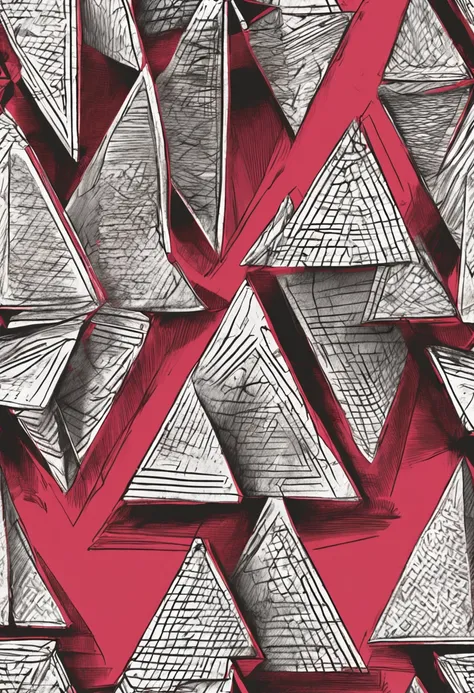 Triangle drawing with tension and depth with hot-cold contrast with seven tonal variations