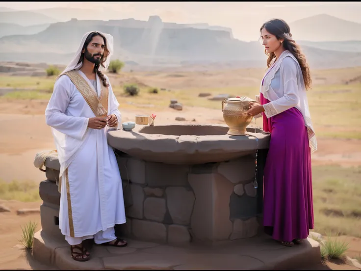 Jesus Christ is speaking to this woman who came to get water with her clay jug biblical illustration