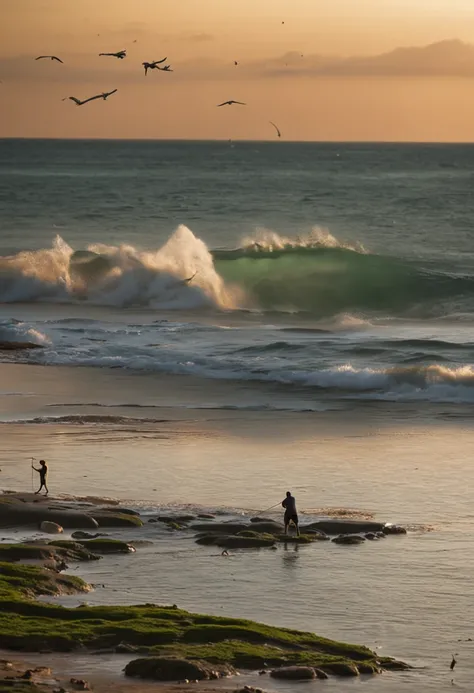 Crie uma paisagem de um mar com baleias e golfinhos