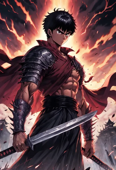 Un dibujo de un hombre con una espada y una armadura, En el manga Berserk, Desde Berserk, Agallas de Berserk, tripas enloquecidas, Retrato de Guts de Berserk, Frantic guts, Estilo de arte Berserk, Manga Berserk, Estilo Berserk, frantic, coraje, Sangre Bers...