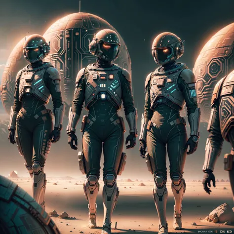 astronauts walking in front of a futuristic spaceship in a desert, concept art 8 k, 8 k high detail concept art, 8 k concept art, 8k concept art, mars colony, 8k hd concept art, martian city, spaceship in a dry river bed, hq 4k phone wallpaper, concept art...