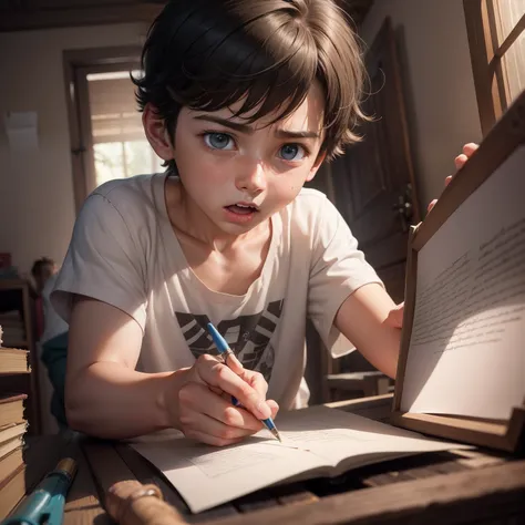 Draw up a scene that depicts the boy opening the magic chest and finding the letter from his biological parents. His expression of emotion and surprise must be evident, as the Star of Hope projects its soft light upon him