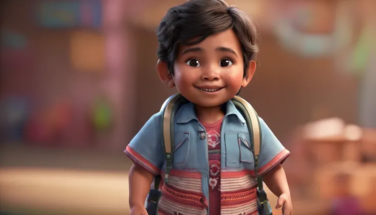 highly detailed 3D render cute peruvian kid, soft smooth textures, blue color gradient in background.