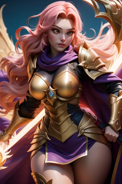 um close up de uma mulher segurando uma espada e um escudo em um campo, inspirado em Leona, Leona de League of Legends, Personagem de League of Legends, gorgeous female paladin, Arte do personagem de League of Legends, Arte estilo League of Legends, pictur...