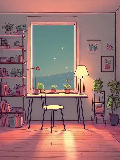 "Cartoon lofi aesthetic wih  soft colors and lines, and a cozy atmosphere."