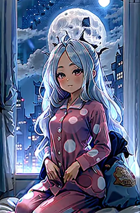 sorasaki hina in pajamas and the full moon in the background