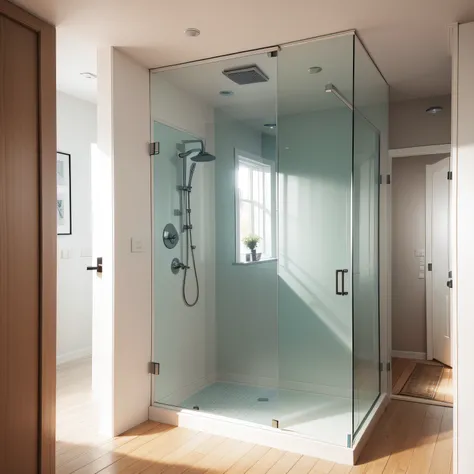 scandi bathroom with Walk-In Shower and Glass Dividers