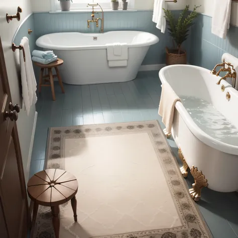 scandi bathroom with Natural Stone Accents and Textured Rugs