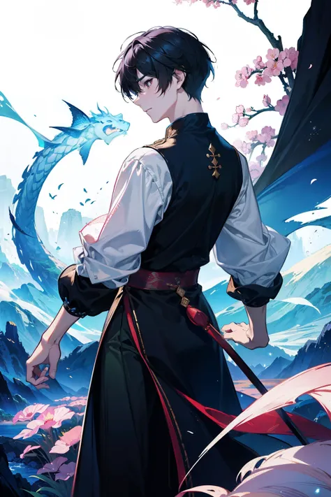 4K分辨率，male people，handsome，a Oriental Dragons，Dragons horn，fantasy，Estilo de Makoto Shinkai