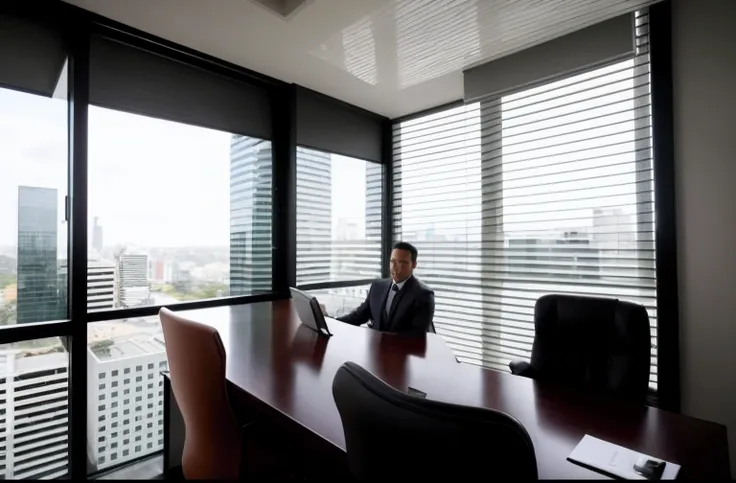 homem vestindo um terno preto, sem texto, Handsome man with a background office