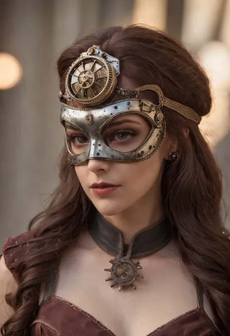 female heroine in the steampunk style of DC style mask, (with flash-based masking), estilo steampunk, Fundo antigo, elegante, deslumbrante, (papel de parede), arte conceitual, detalhes intrincados, altamente detalhado, ((cinemactic)), Dramatic, (extremely ...