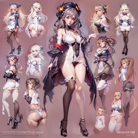 ((Masterpiece, Highest quality)), Detailed face, CharacterDesignSheet，full bodyesbian, Full of details, Multiple poses and expressions, Highly detailed, Depth, Many parts，beuaty girl，cinmatic lighting，with light glowing，Lace，lacepantyhose，high-heels