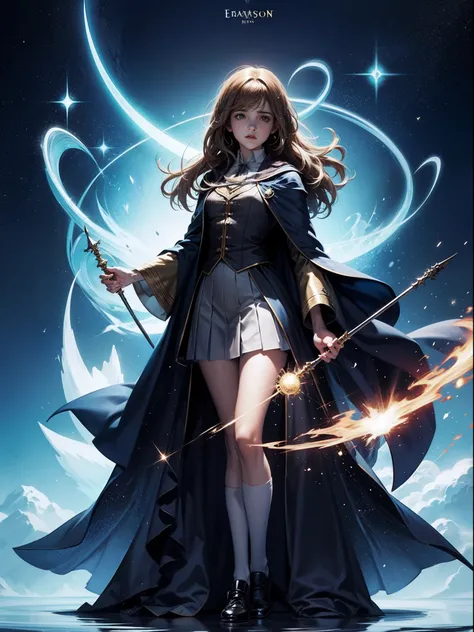 hermione granger, em hogwarts, efeitos de magia, magic wand in hand, espectro patronum, super detalhado, realista, fantasia