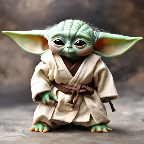 Adorable baby Yoda posing in taekwondo dressed in his dobok