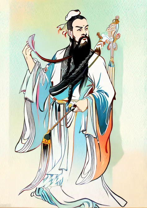 A painting of a man with a long beard and a long beard, inspired by Wu Daozi, Inspired by Huang Shen, inspired by Shen Quan, inspired by Li Cheng, Daoism, Inspired by Hu Zaobin, Taoist master, Taoist, Inspired by Seki Dosheng, chi-gong, Inspired by Shen Zh...