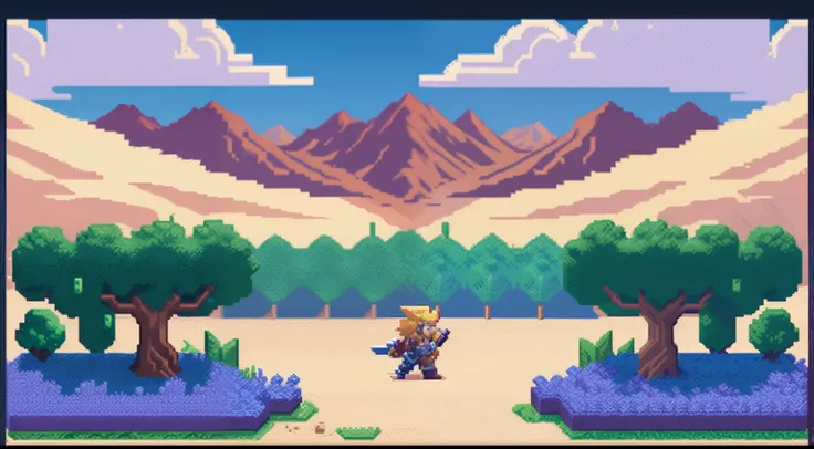 drak，Humanity，warrior，Dragon slaying，combats，A desert，blue-sky，baiyun，depth of fields，Dragon pixel art, 1 0 0 0 x 1 0 0 0 pixel art, pixel art sprite, videogame sprite, high quality pixel art, Pixel art vintage Digimon bitmap, For red and blue Digimon，Pixe...