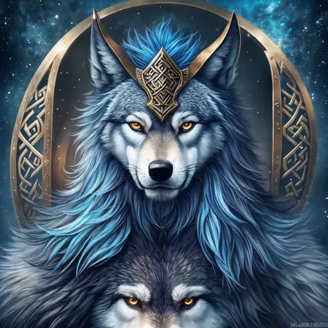 superhero  wolf with viking mask,Mascared man lovely, beautiful, blue hair, intricate  details, --auto --s2