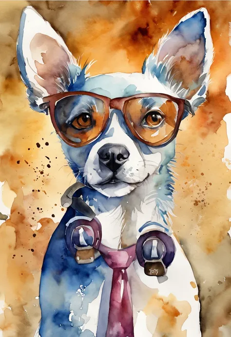 Perfect centralization, a cute puppy, Use uma jaqueta da equipe de estudantes, wearing sunglasses, Usando fones de ouvido, alegria, Standing position, beleza abstrata, Centrado, looking at the camera, Facing the camera, nearing perfection, Dynamic, altamen...