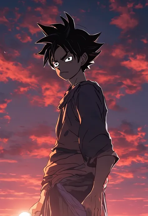 setting sun，Luffy in the setting sun，The shadow is long，Luffy 4th gear，Behind him stood Sauron，Smile，4K